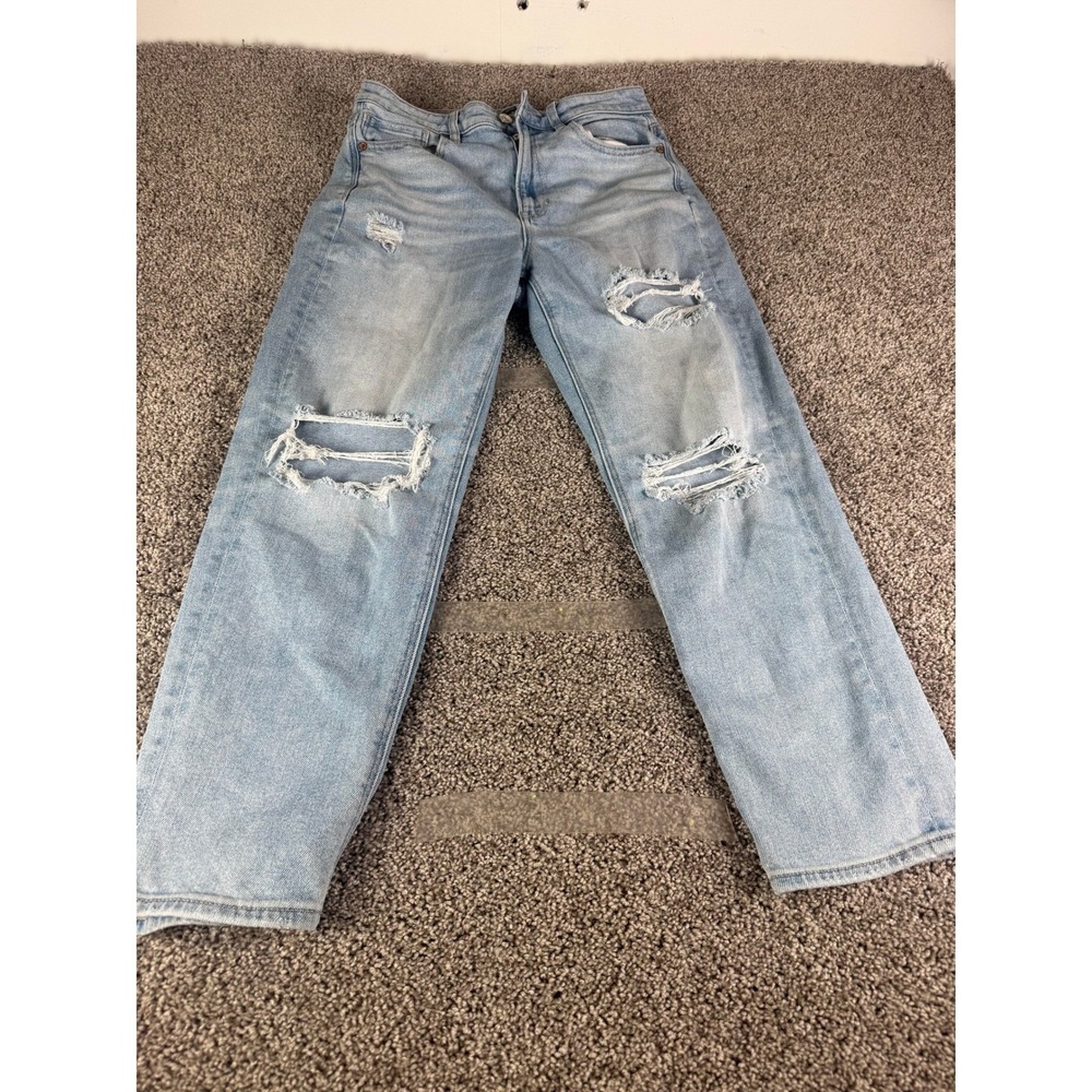 American Eagle Stretch Women's Blue Denim Jeans Distressed Straight Leg Size 6